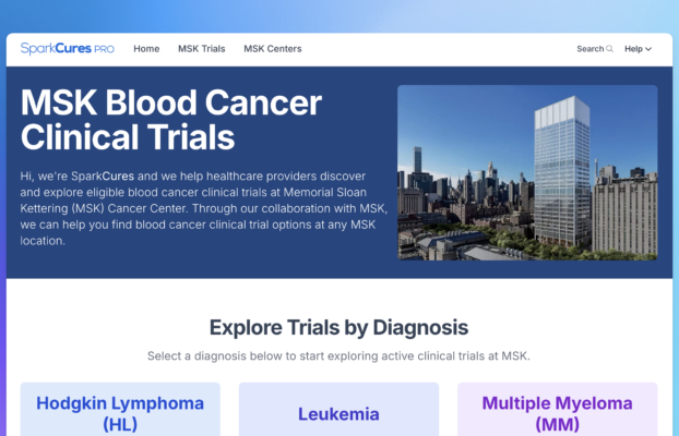 SparkCures Announces Engagement with Leading Global Cancer Center to Provide Clinical Trial Search Platform and Support Services for All Blood Cancer Indications