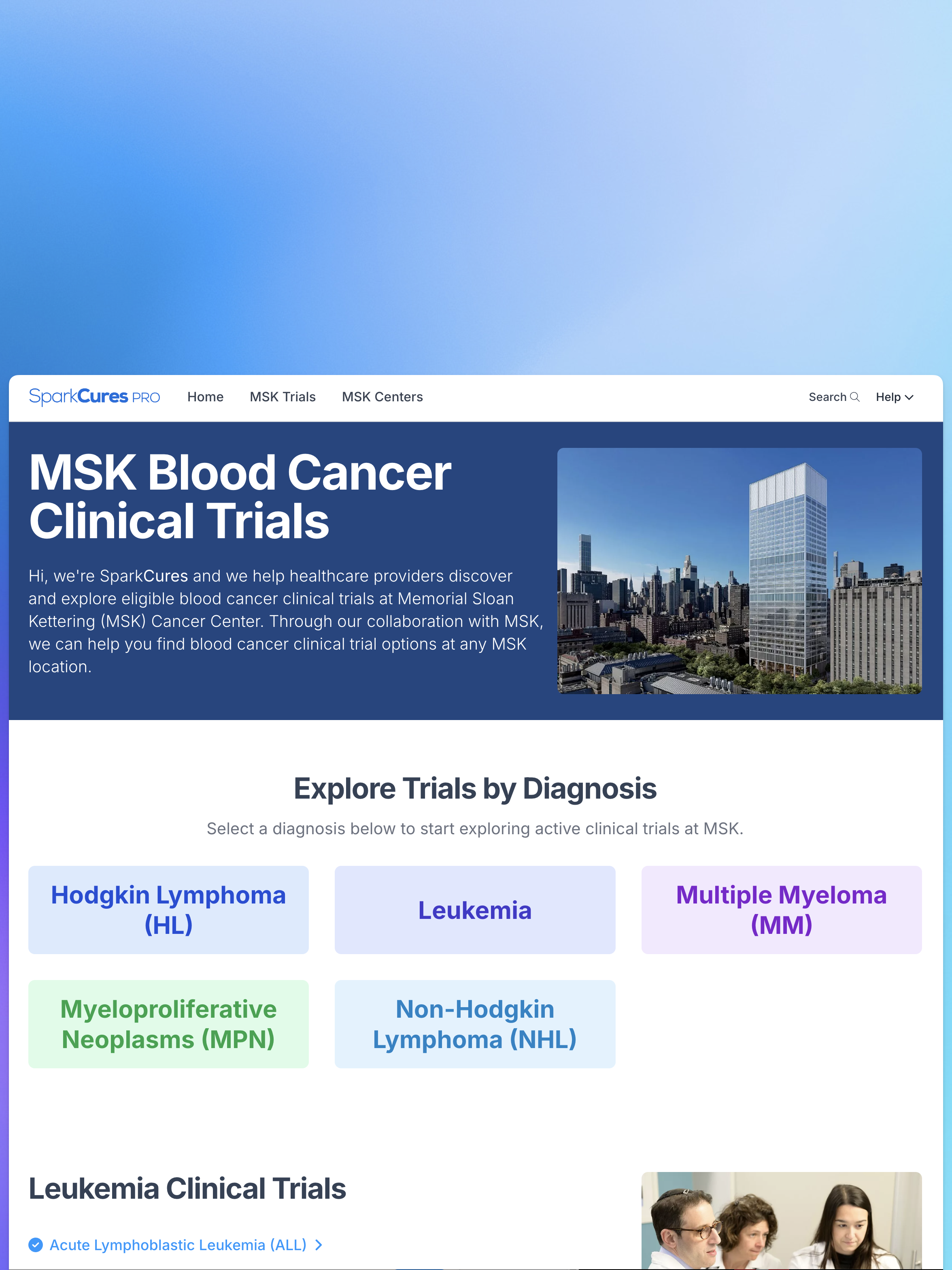 SparkCures Announces Engagement with Leading Global Cancer Center to Provide Clinical Trial Search Platform and Support Services for All Blood Cancer Indications